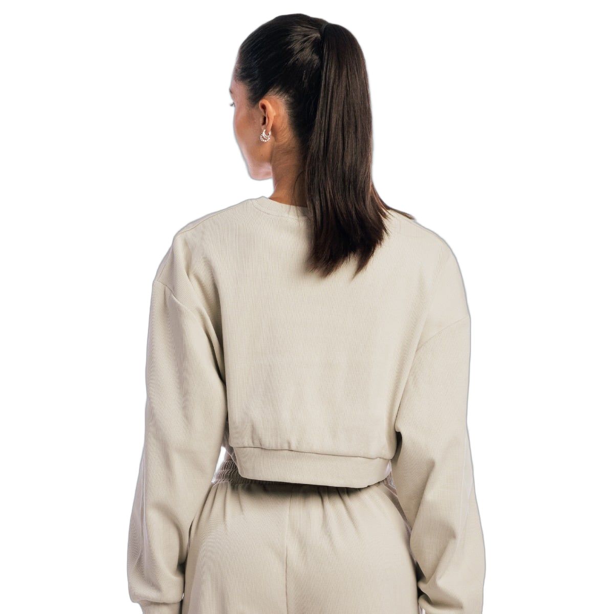 GymBeam Felpa donna cropped Aura grigia senza cappuccio a maniche lunghe