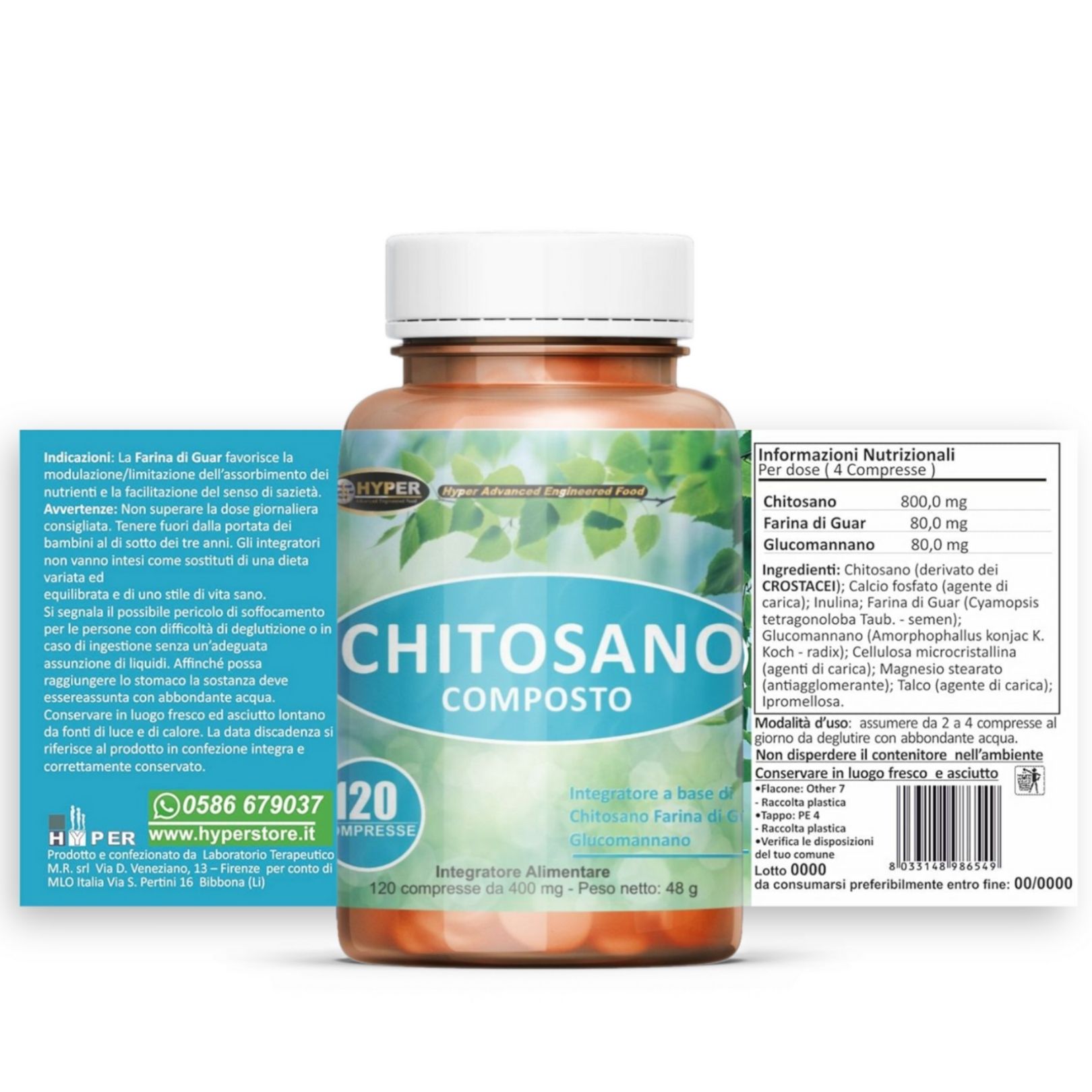 HYPER Chitosano Composto  con Glucomannano. Minore assorbimento dei grassi e degli zuccheri,