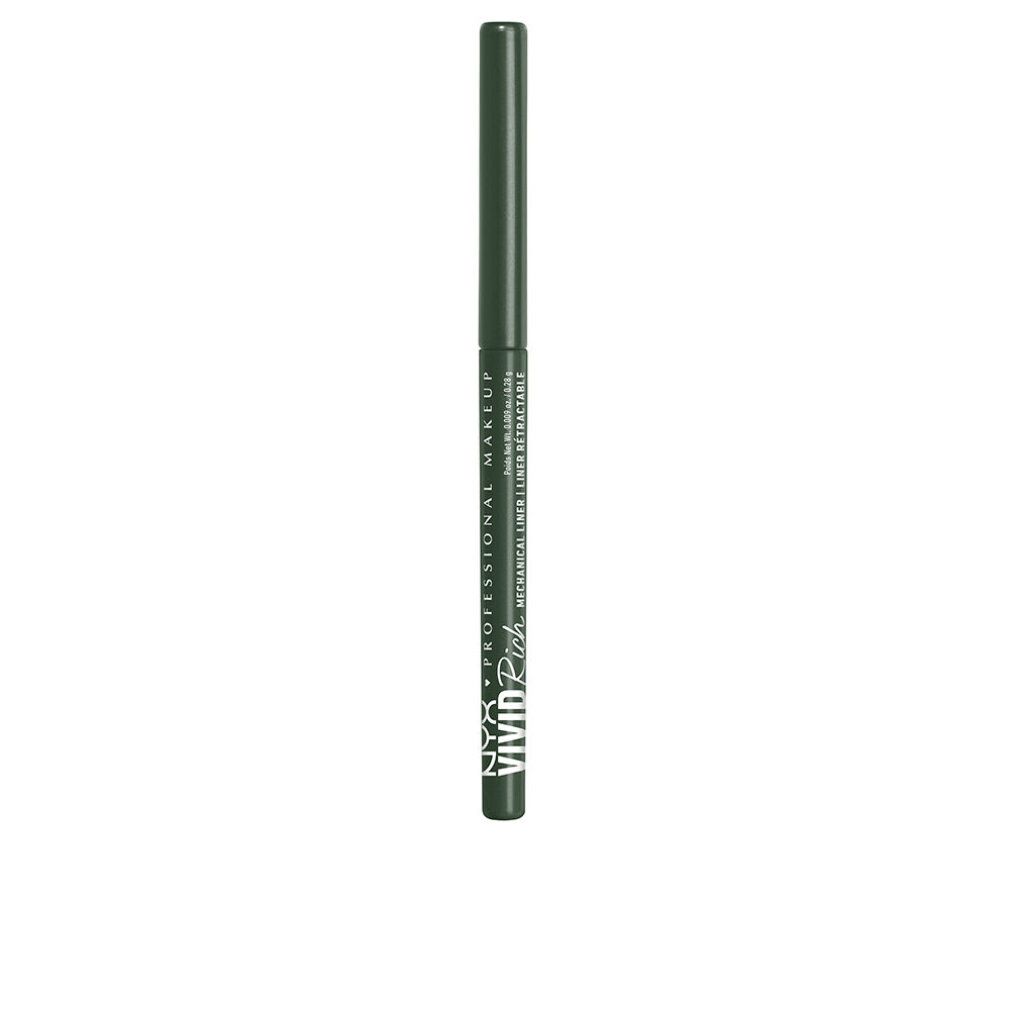 Matita eyeliner meccanica verde. Scritta: NYX Professional Makeup, Vivid Rich.