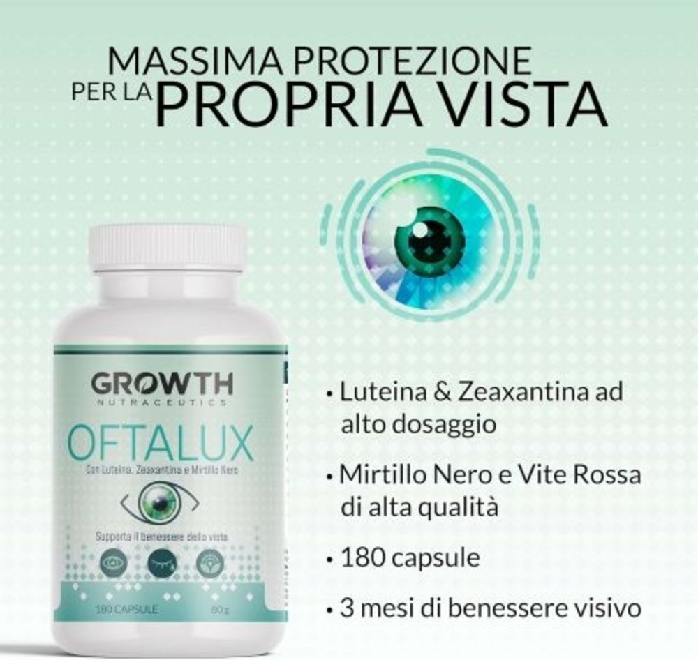 GROWTH NUTRACEUTICS® Oftalux Integratore occhi con Luteina e Zeaxantina 180 capsule