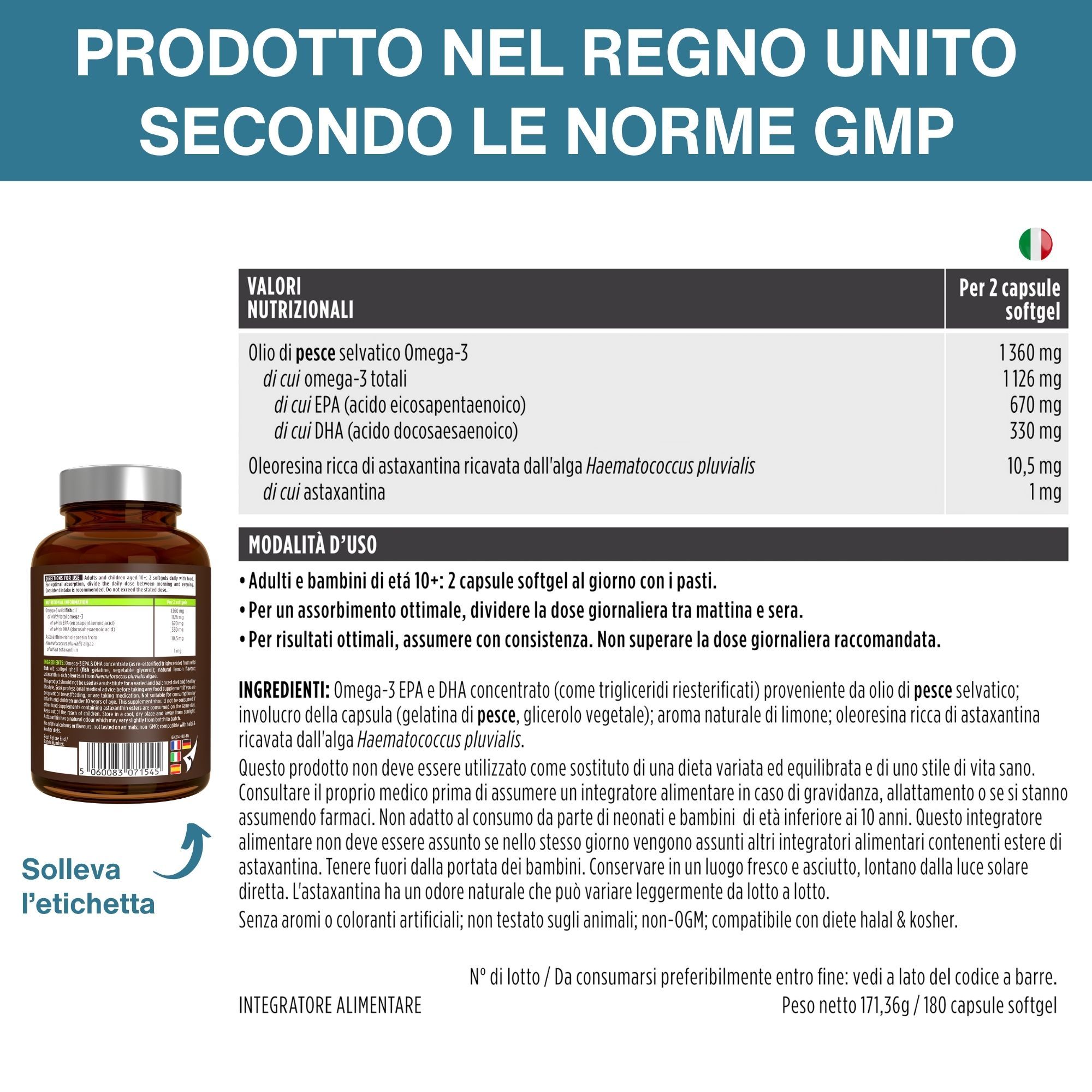 Igennus Omega-3: Olio di pesce selvatico, Astaxantina, funzioni cuore, cervello, vista.