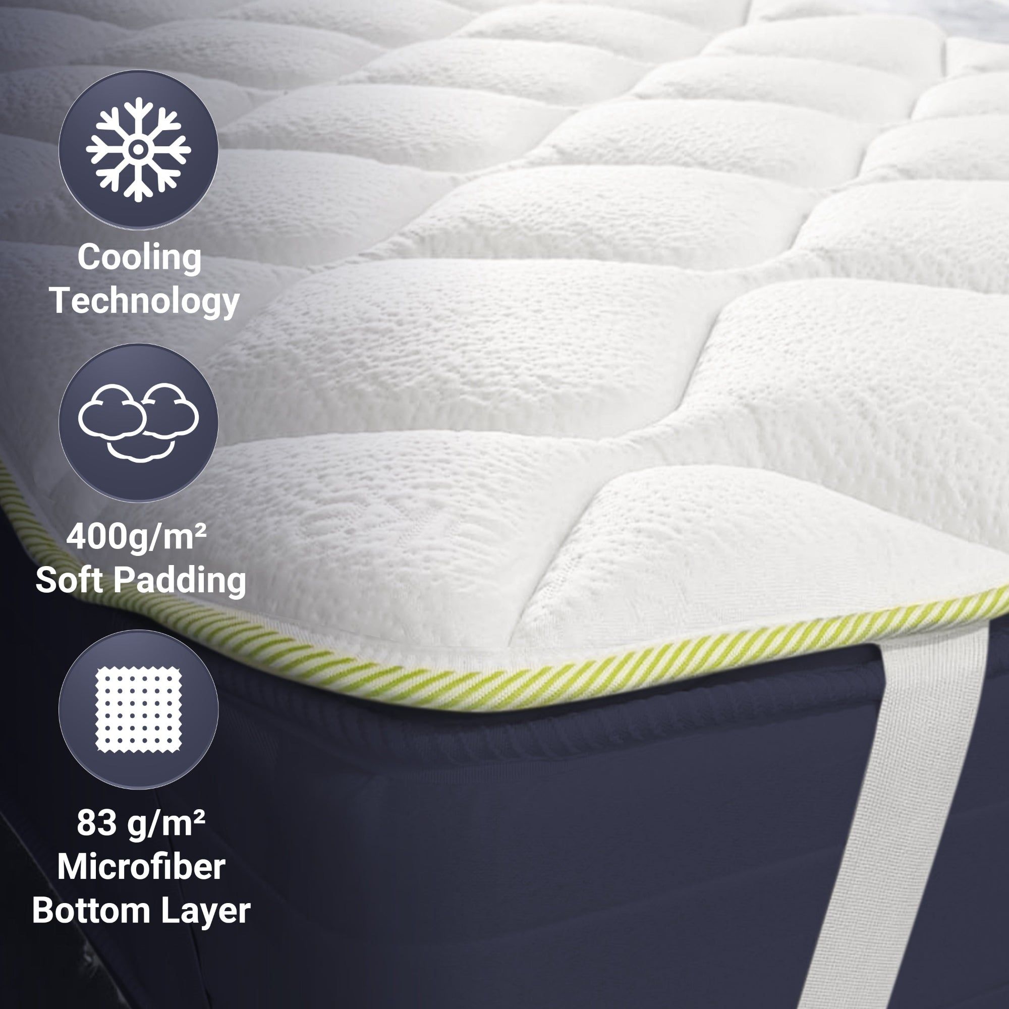The White Stone Topper Rinfrescante Singolo con Elastici 100X190