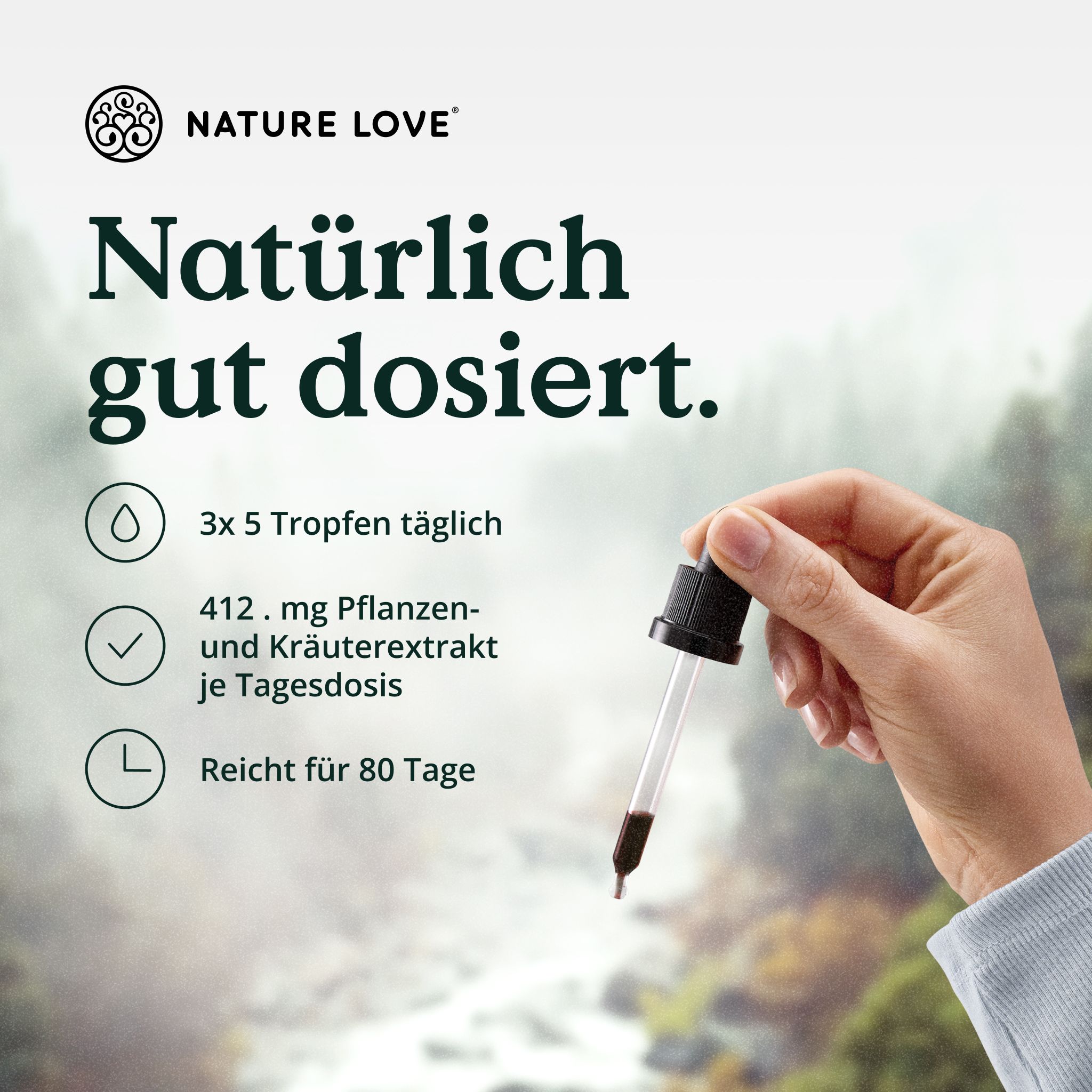NATURE LOVE Bio Bittertropfen: 3x5 gocce al giorno, 412 mg estratto vegetale, dura 80 giorni.