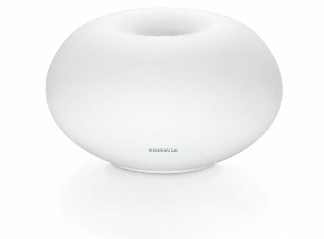 Diffusore di aromi bianco con foro centrale. Scritta Soehnle.