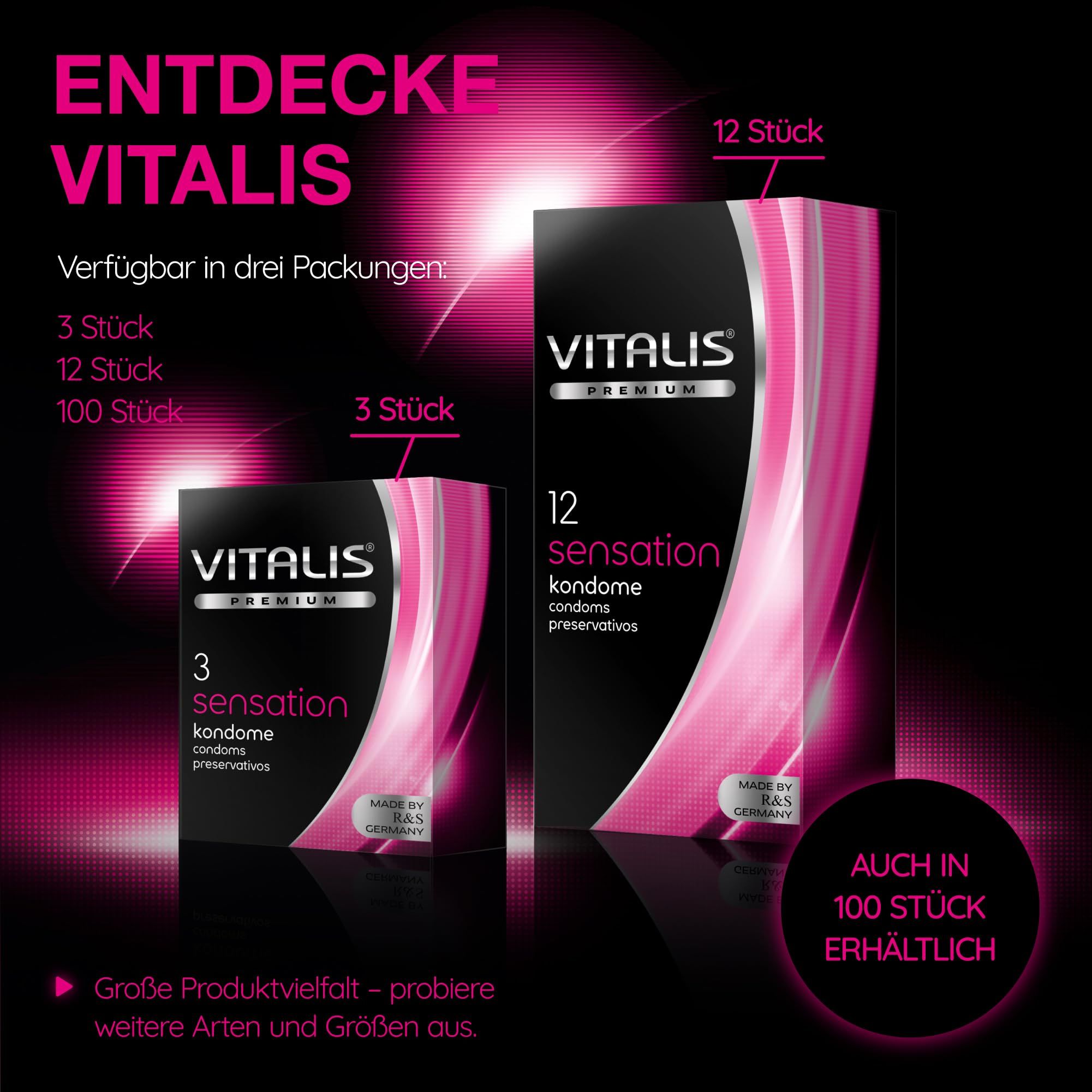 Confezione da 3 preservativi Vitalis Sensation, design rosa.