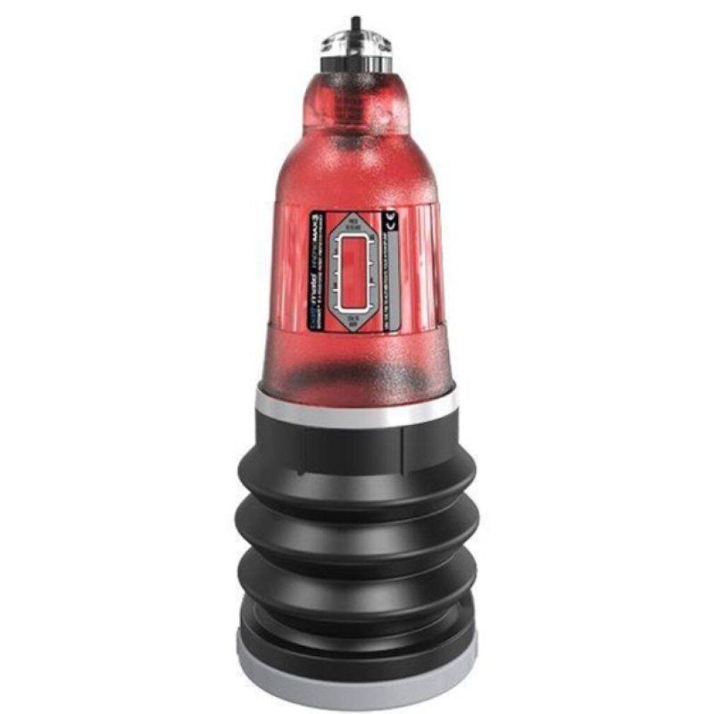 Pompa rossa Bathmate Hydromax3 con soffietto nero, isolata.