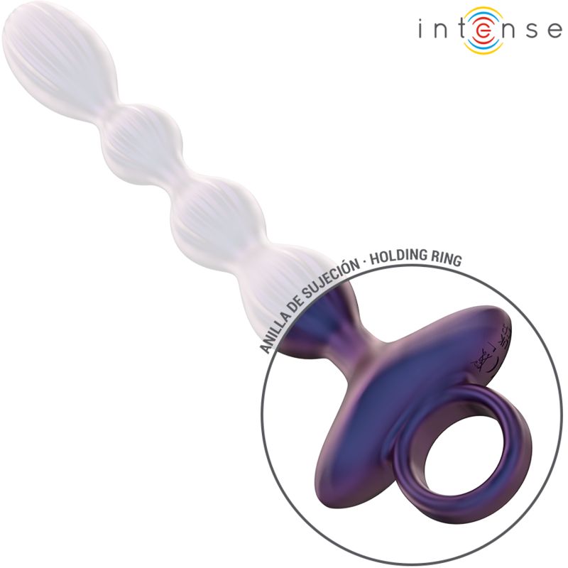 Plug anale viola con anello di tenuta. L'anello di tenuta è evidenziato.