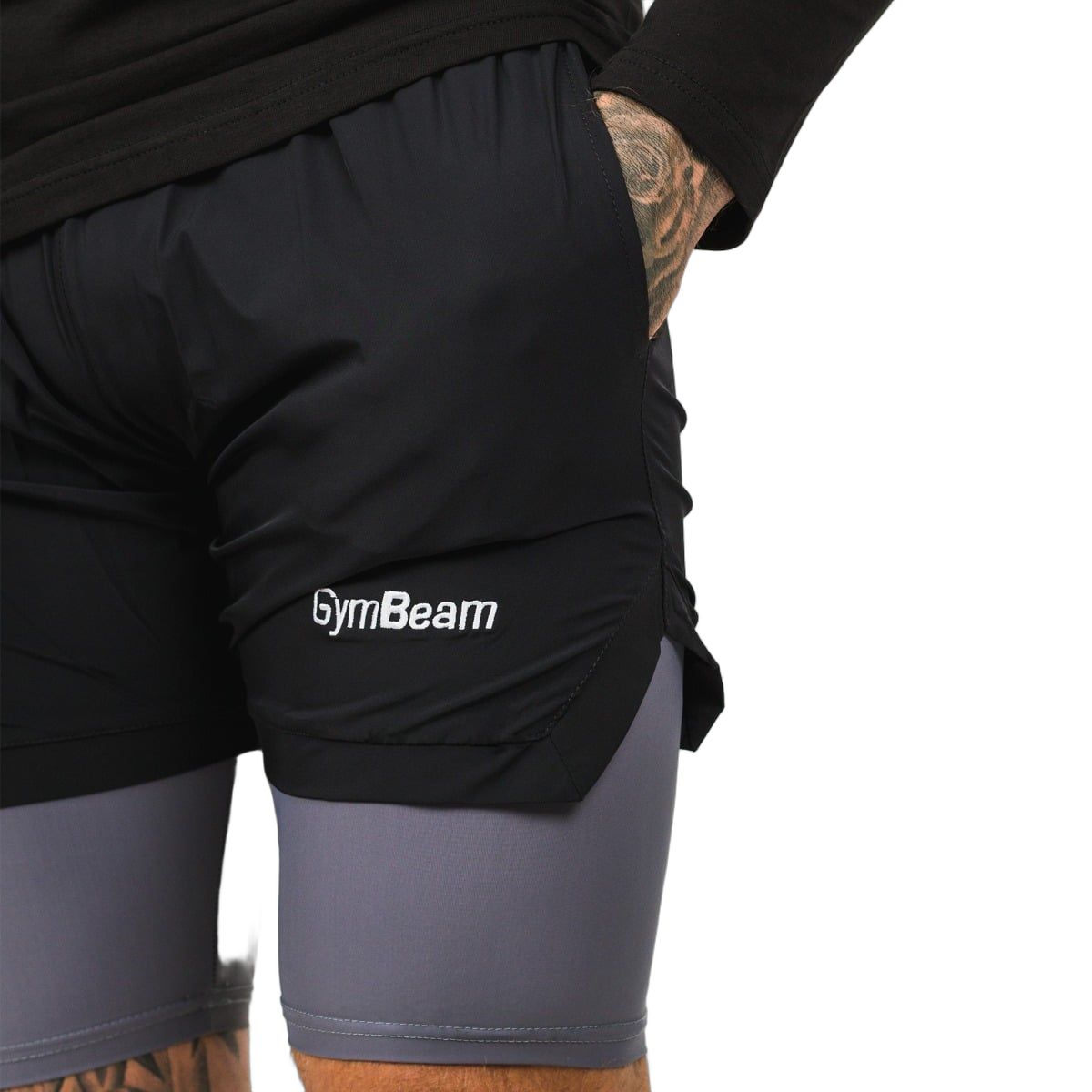 GymBeam Pantaloncini uomo 2in1 Black-Grey slim con elastico