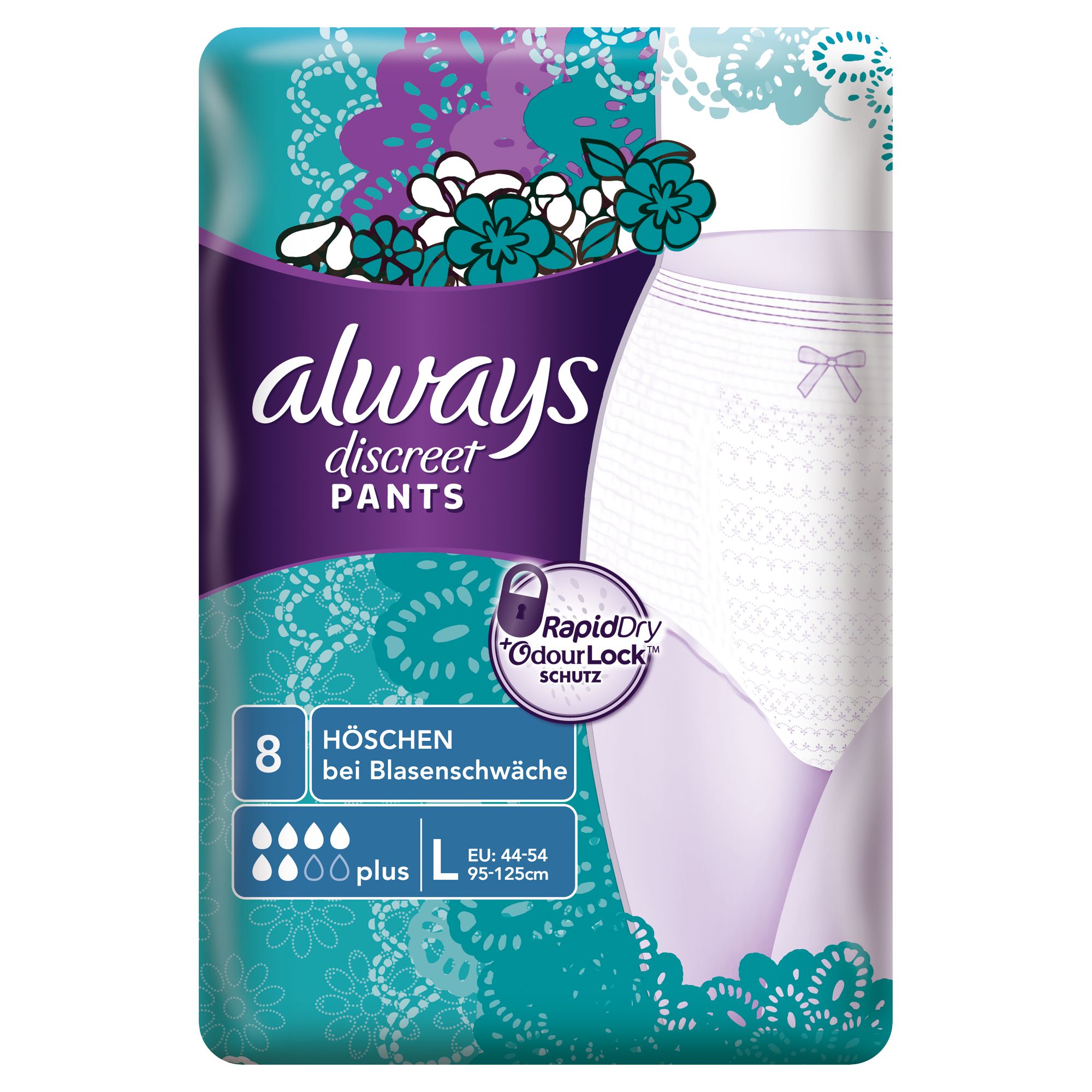 Confezione multipla 2x mutandine per incontinenza da donna Always Discreet, L, 8 pezzi