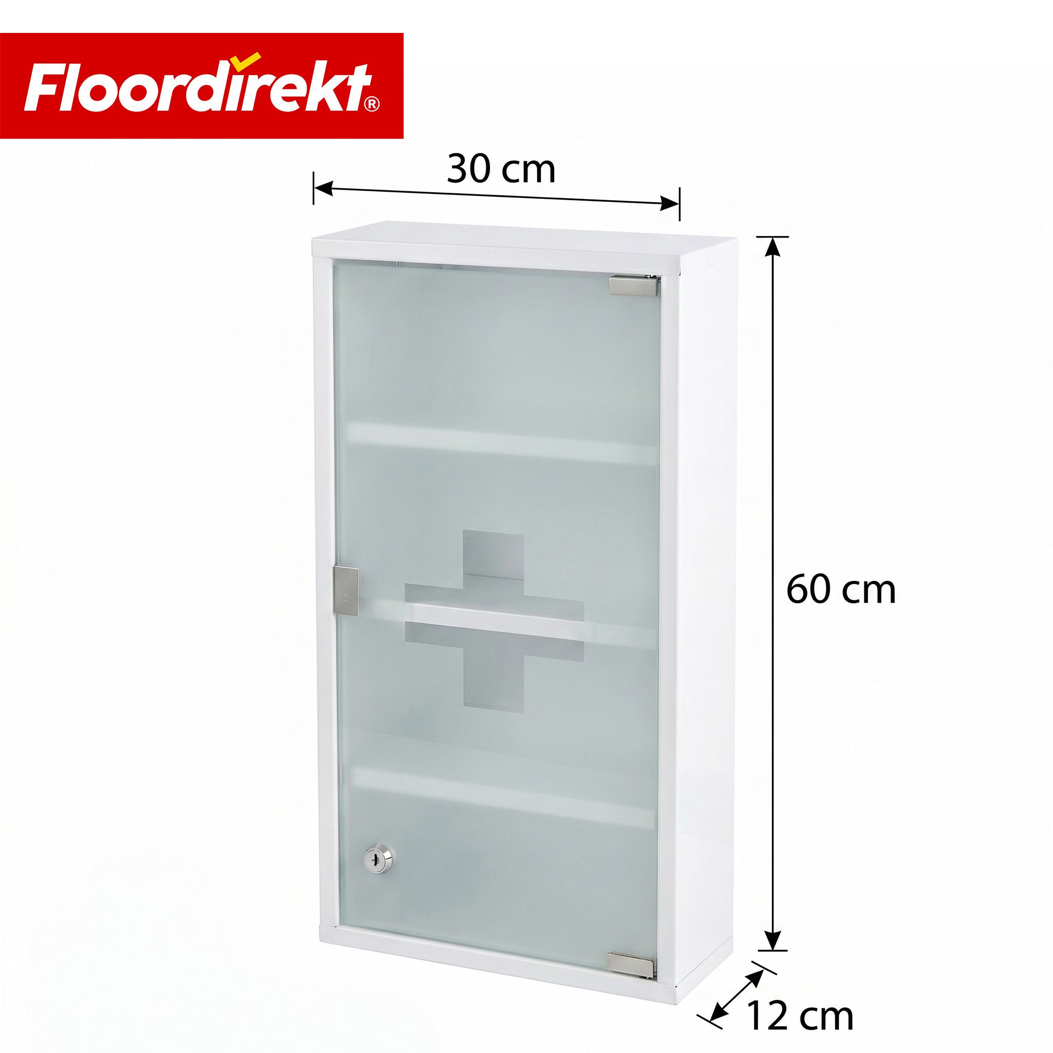 KARAT Armadietto medicinali Allen con anta in vetro bianco 60 x 30 cm 4 scomparti