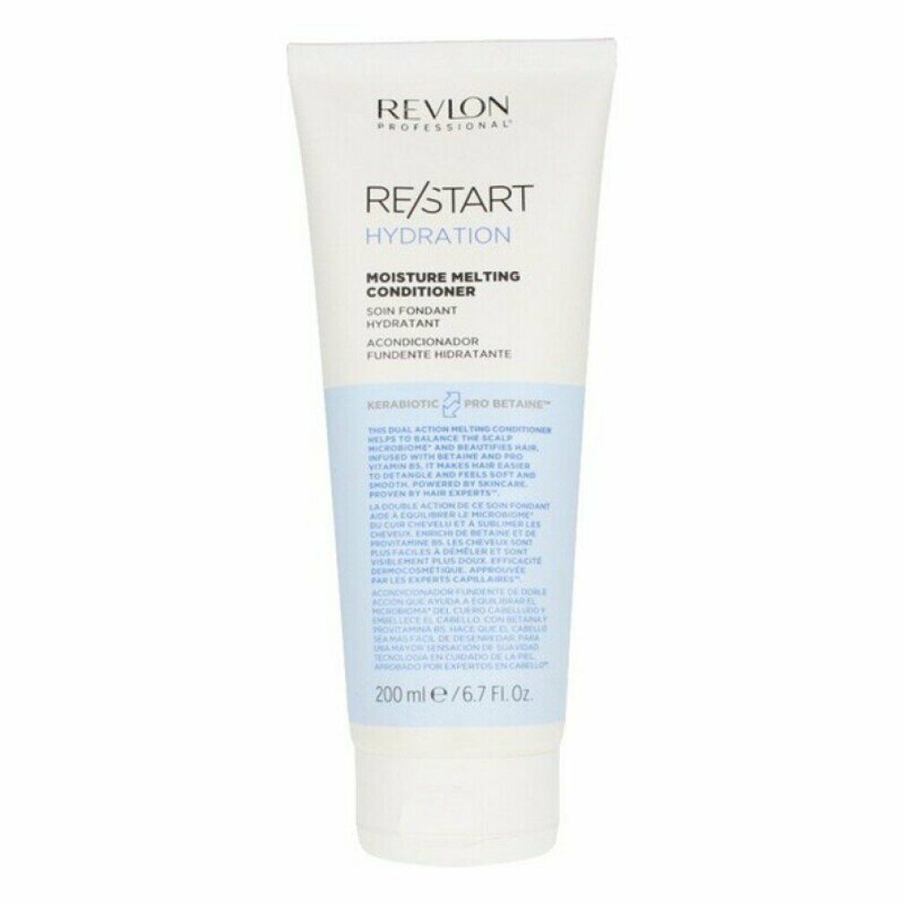 Tubo bianco Revlon Re-Start Hydration Conditioner. Testo: Moisture Melting Conditioner, 200 ml/6.7 fl oz.