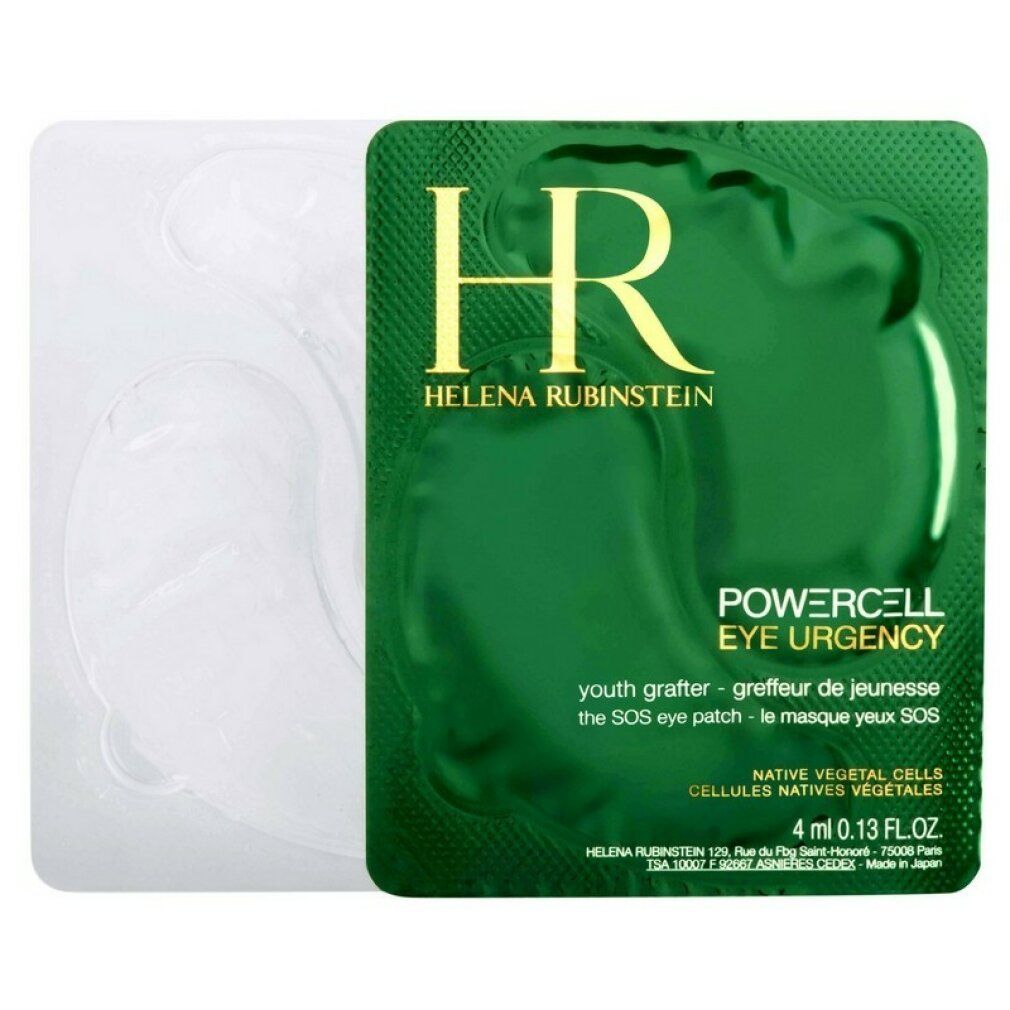 Confezione verde di patch occhi con logo e testo Helena Rubinstein. Contiene 2 patch. Scritta: Powercell Eye Urgency.