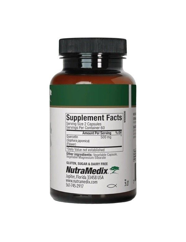 Retro del flacone. Etichetta con informazioni nutrizionali, ingredienti, "NutraMedix" e contatti.