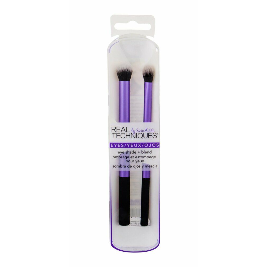 Set di 3 pennelli per trucco. Manici viola, setole nere. Confezionato in blister.