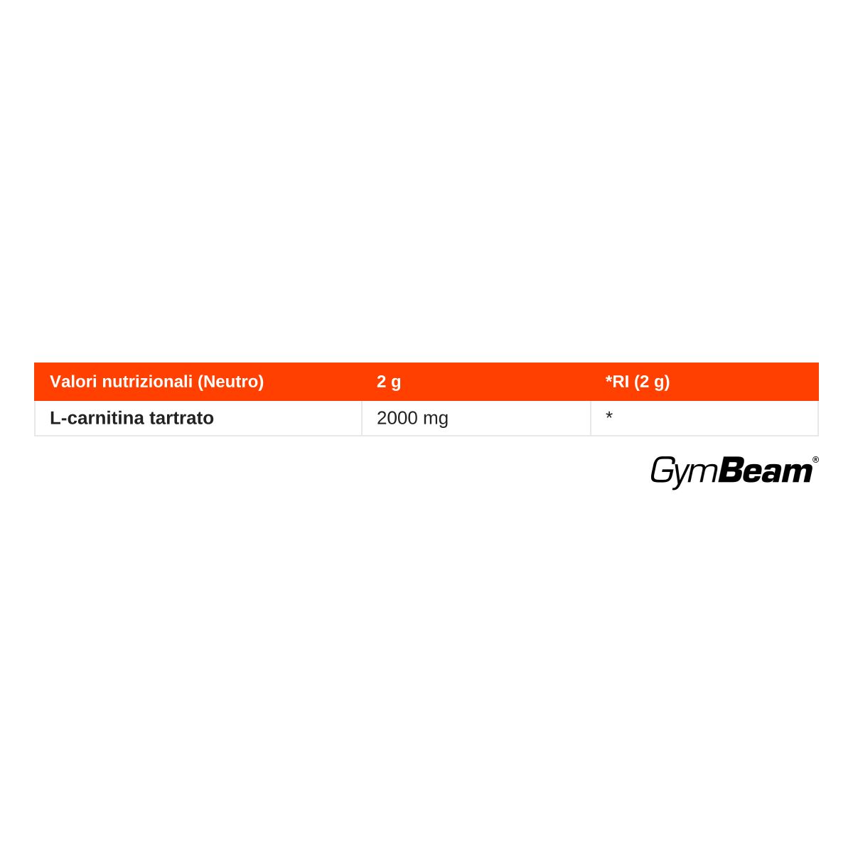 Informazioni nutrizionali per la polvere di L-Carnitina tartrato GymBeam: 2000 mg per porzione da 2g.