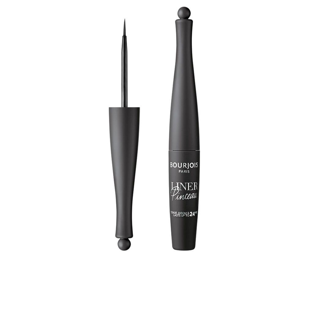 Eyeliner nero Bourjois. Flacone e pennello. Scritta: Liner Pinceau Waterproof 24h.