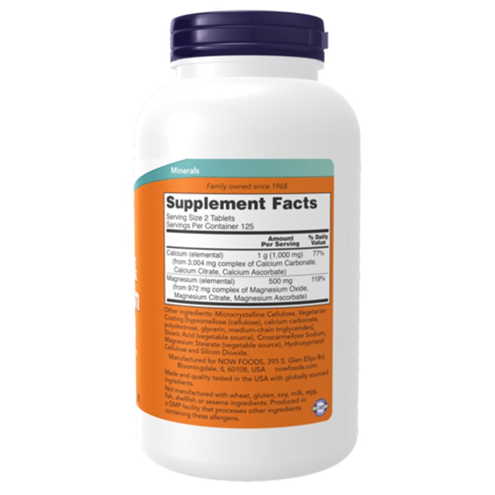 Retro del flacone. Etichetta arancione con informazioni nutrizionali. Ingredienti e informazioni del produttore. Marchio: NOW.