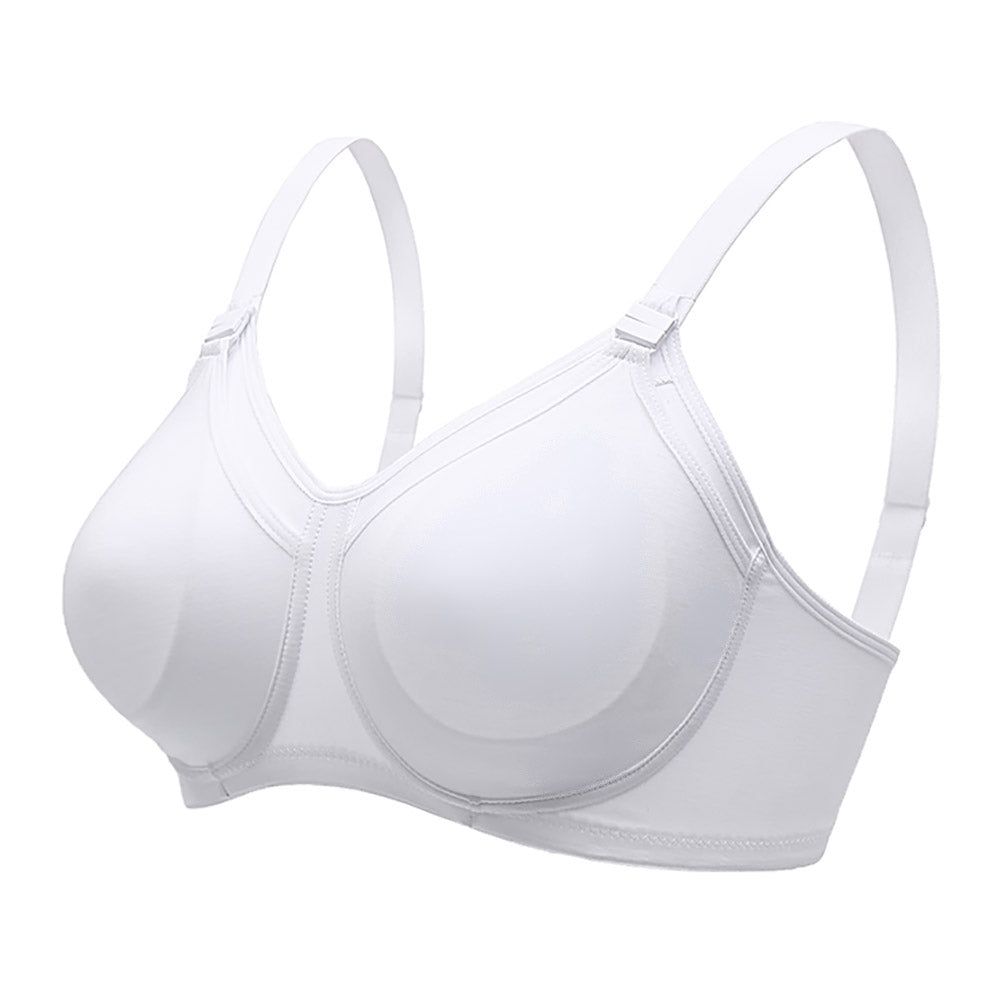 Reggiseno allattamento bianco in cotone, coppe D preformate. Vista laterale.