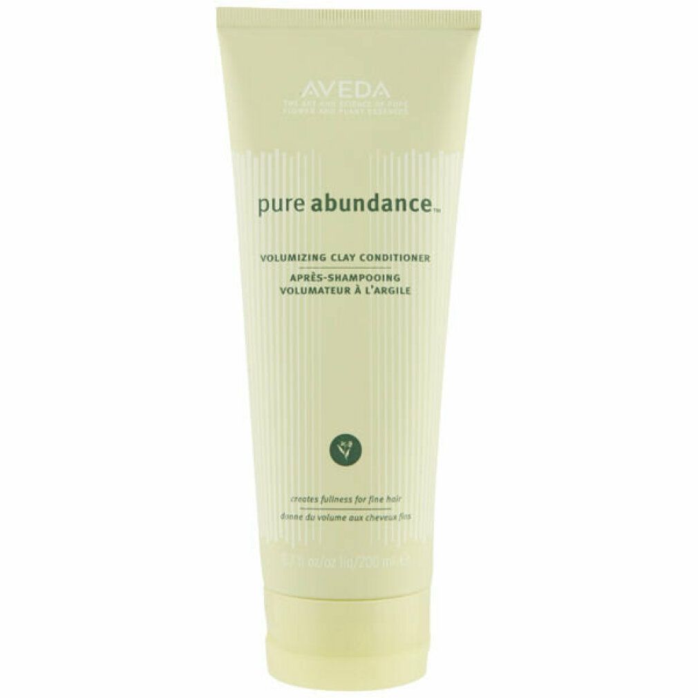 Tubo giallo chiaro con testo e nome del prodotto. Marchio Aveda. Volumizing Clay Conditioner.