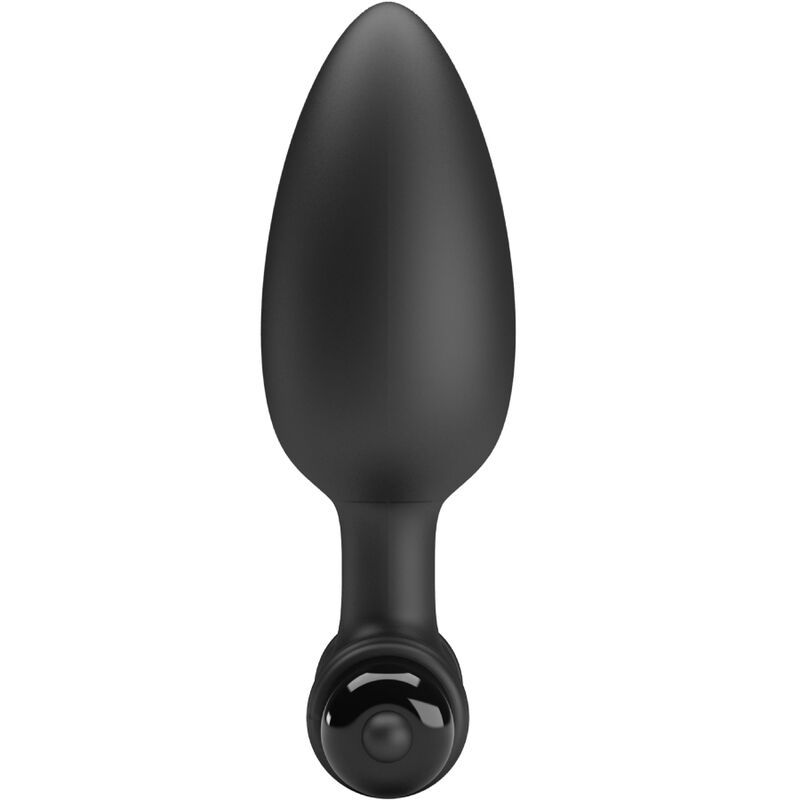 Tappo anale nero dalla forma affusolata con anello di presa e una sfera centrale.