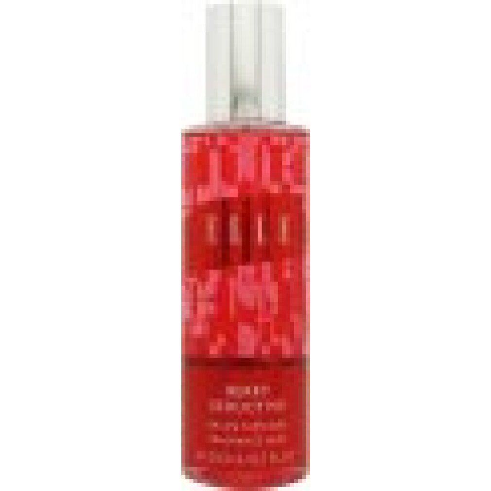 Flacone rosso con tappo argentato. Scritta: ELLE BERRY SEDUCTIVE Fragrance Mist.