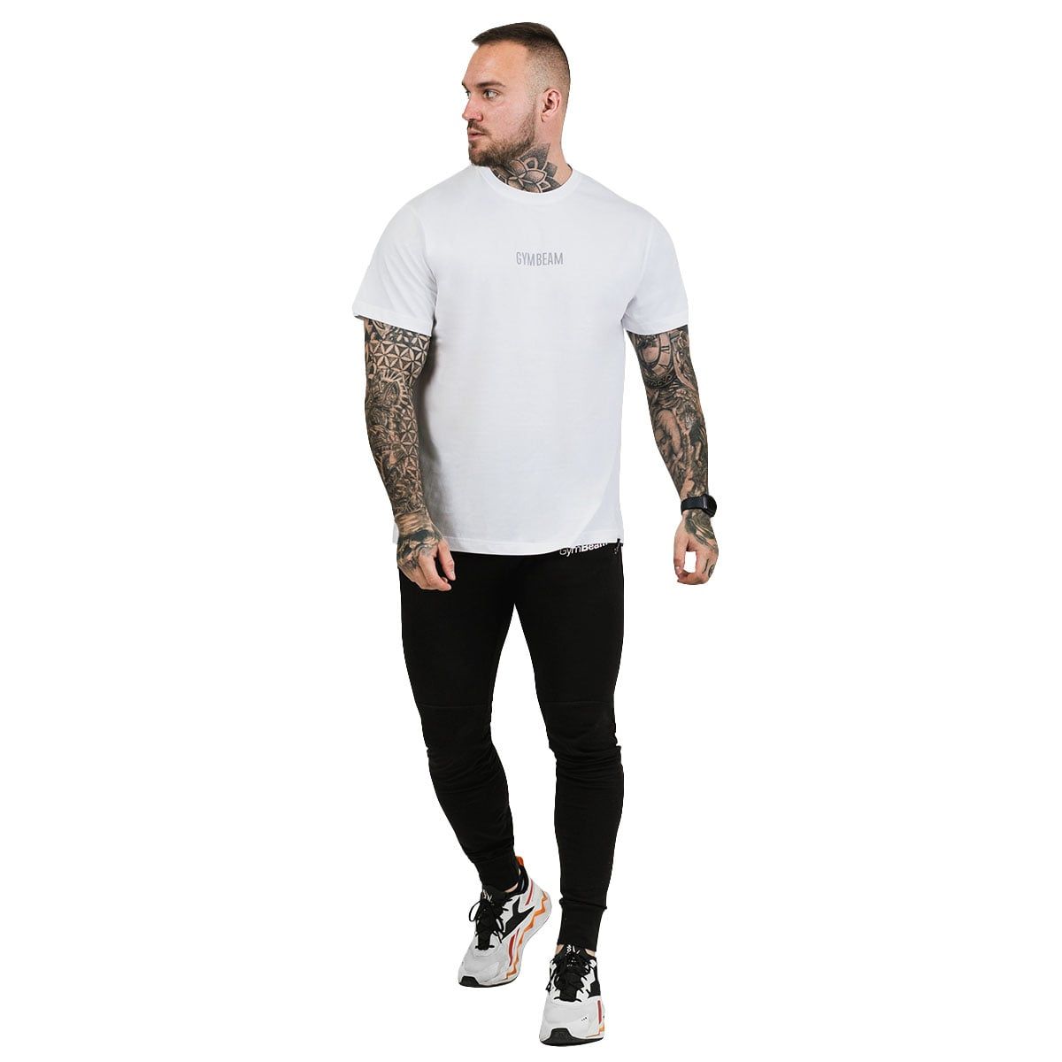 GymBeam T-shirt uomo FIT regular in cotone bianca