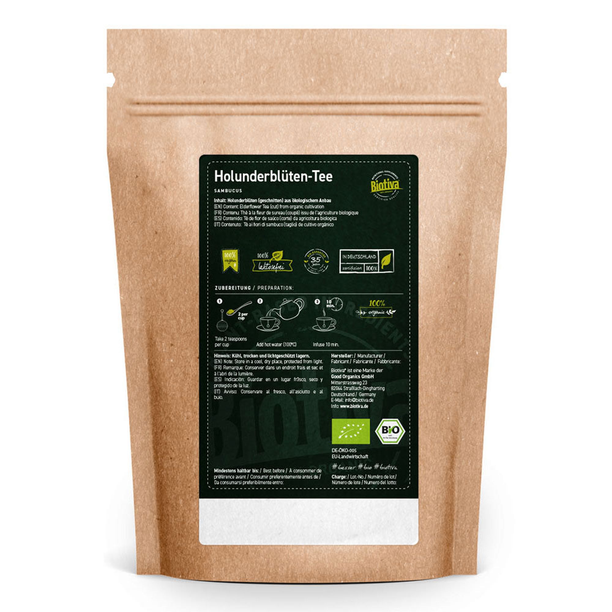 Biotiva Tè ai fiori di sambuco tagliato biologico