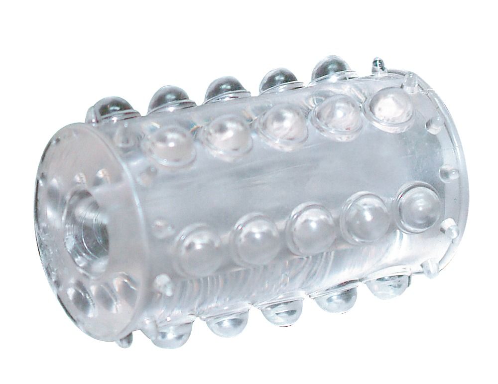 Anello cilindrico trasparente con borchie. Materiale: plastica trasparente.