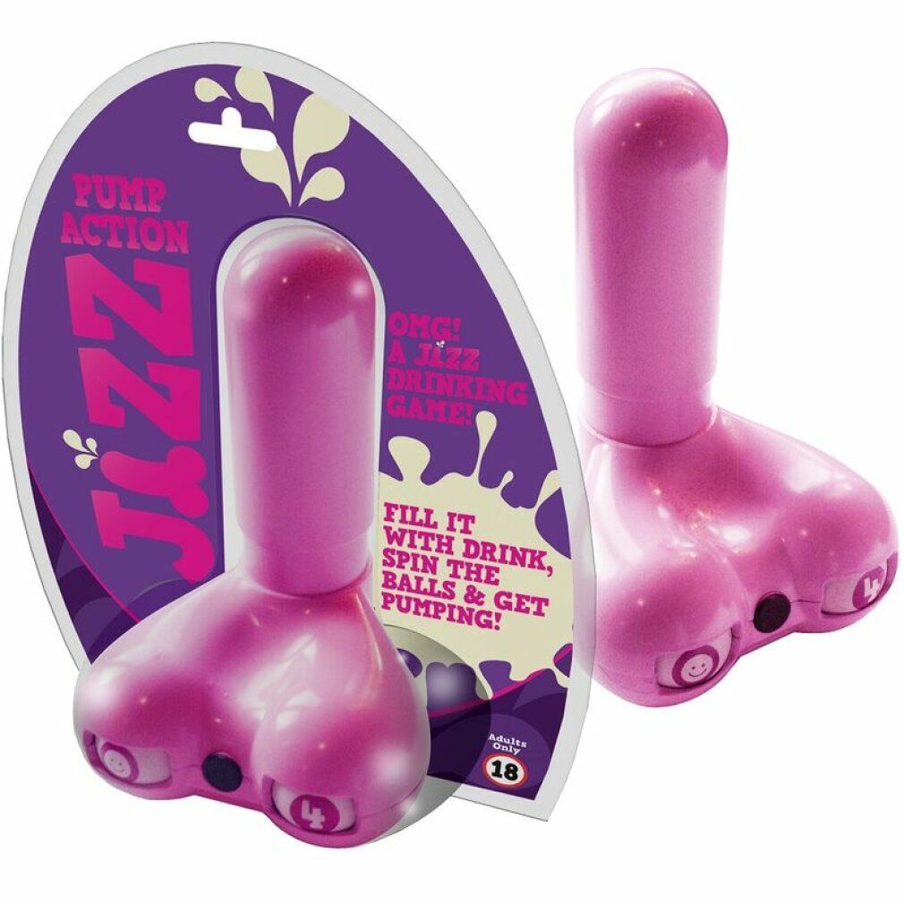 Gioco da bere rosa con azione a pompa, confezionato e uno accanto.