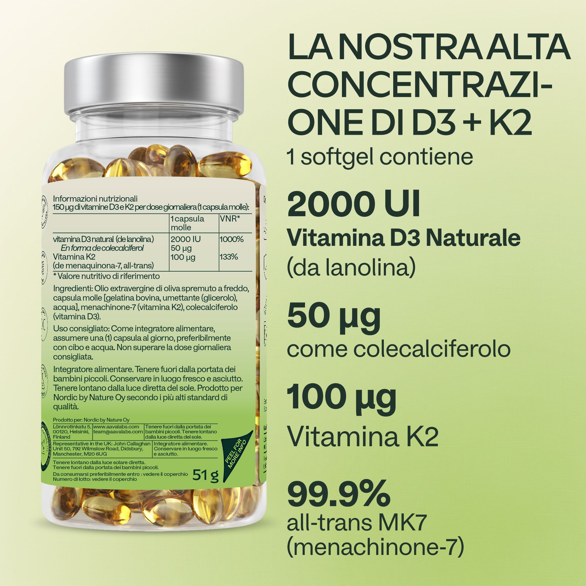 Capsula in mano. Scritta: 7 mm. 180 capsule, 6 mesi di fornitura, rapido assorbimento, facile da deglutire.