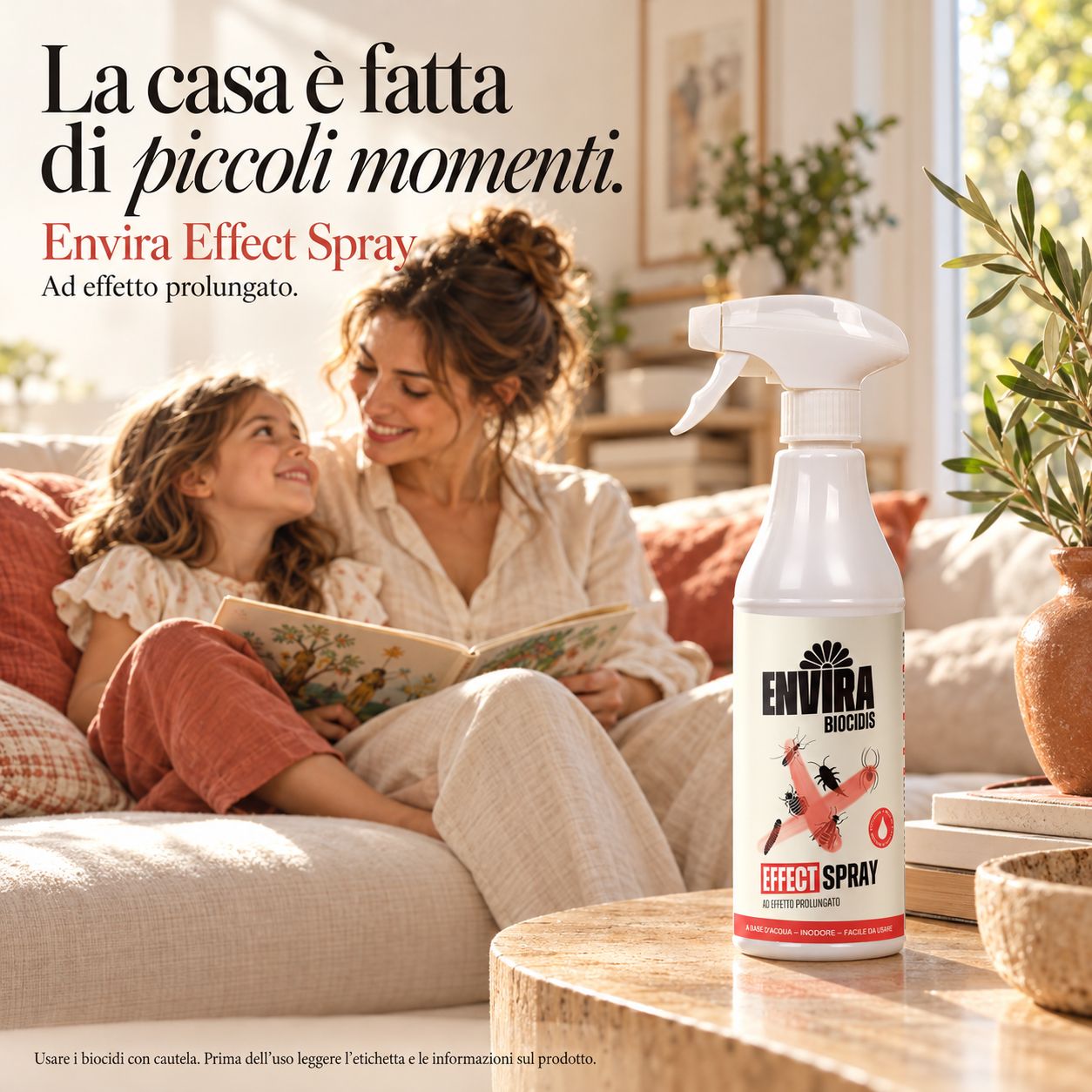 Uno spray antiparassitario con icone per base d'acqua, inodore e facile da usare.