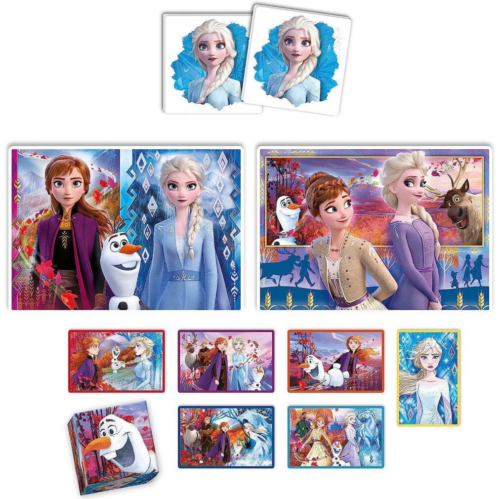 Clementoni Puzzle e carte Frozen. Vari puzzle con motivi Frozen. Contiene carte e pezzi di puzzle con personaggi del film.