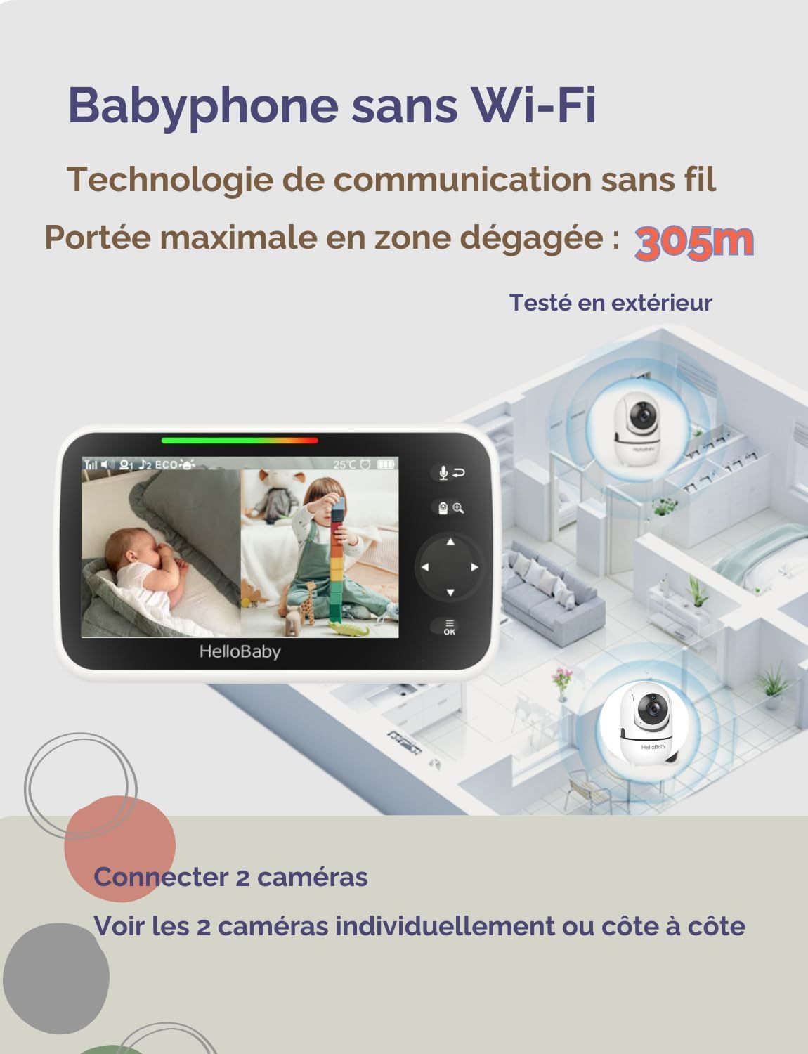 Baby monitor con 2 telecamere HelloBaby