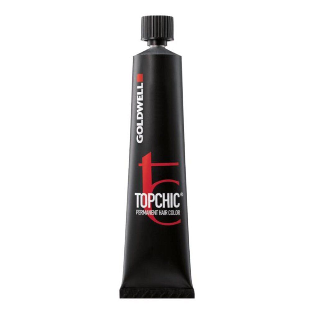 Tubo di colore Goldwell Topchic. Nero con logo rosso e nome del prodotto. 12BN ultra blond beige naturell.