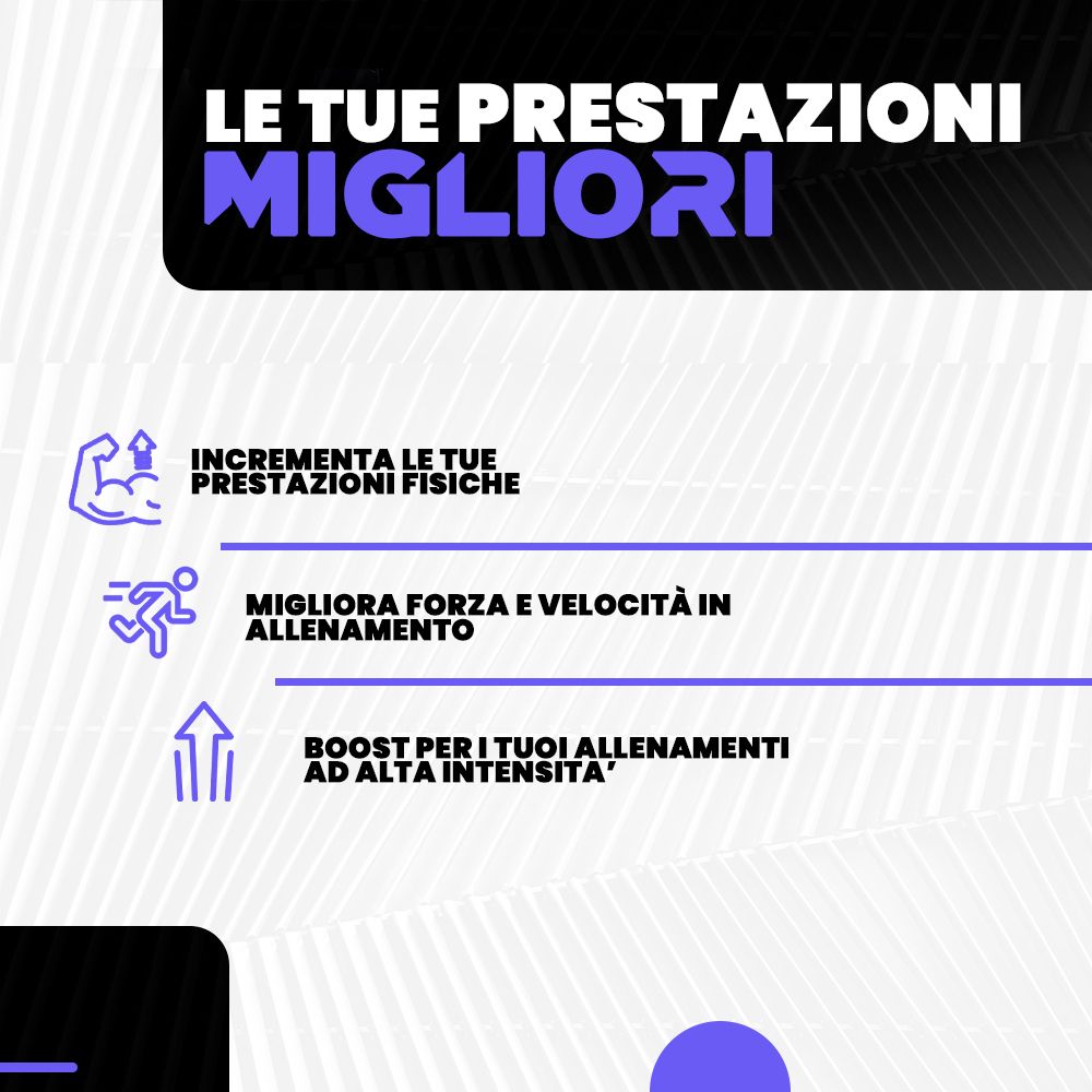 Testo: 'Le tue prestazioni migliori'. Elementi grafici con icone. Testo in italiano.