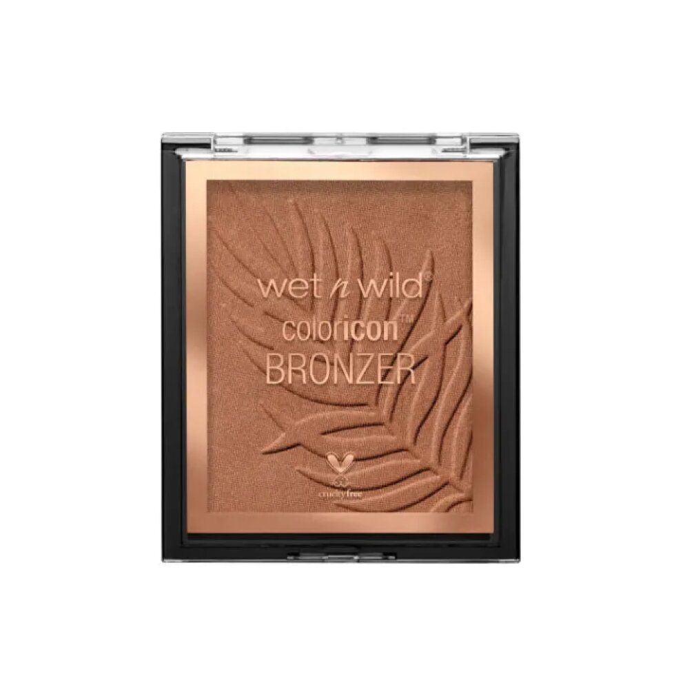 Bronzer compatto quadrato. Scritte: Wet n Wild, coloricon, Bronzer, Cruelty Free. Motivo a foglia.