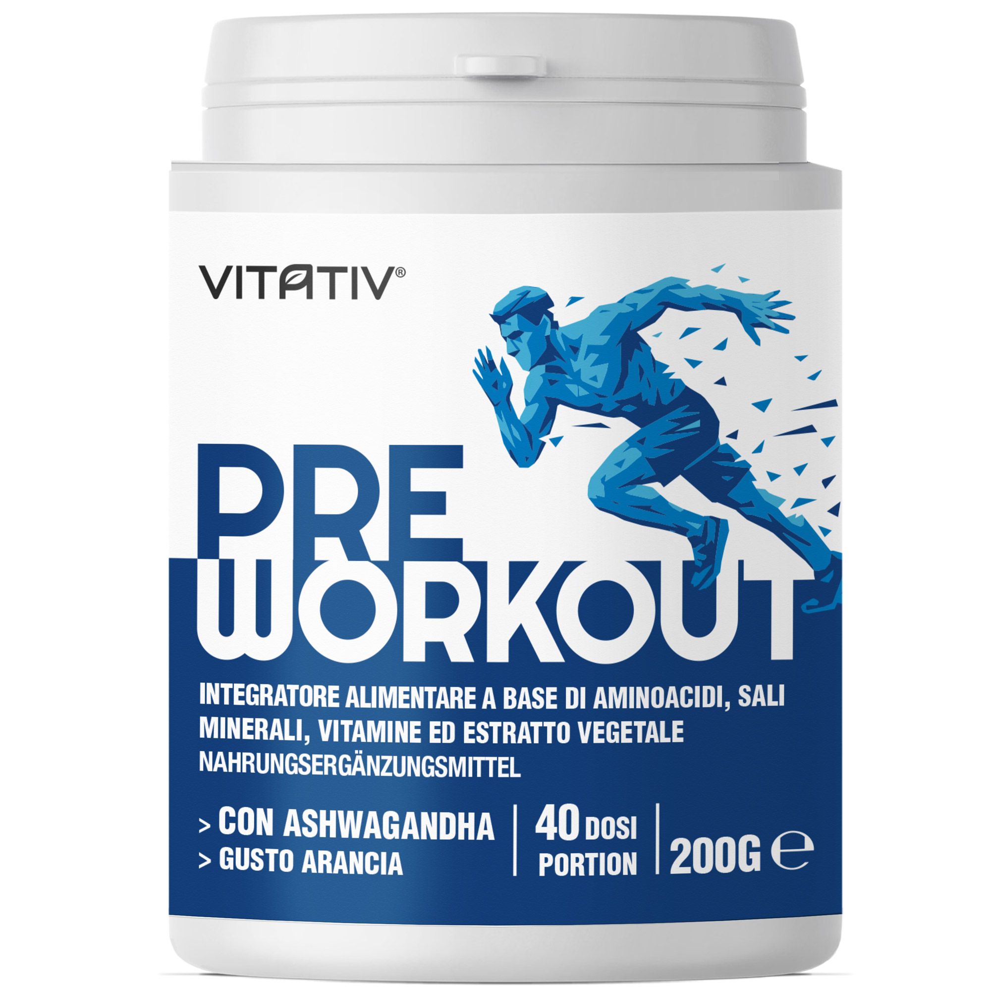 VITATIV® Pre Workout Senza Caffeina - Citrullina + Beta-Alanina + Ashwagandha - Uomo - 200g