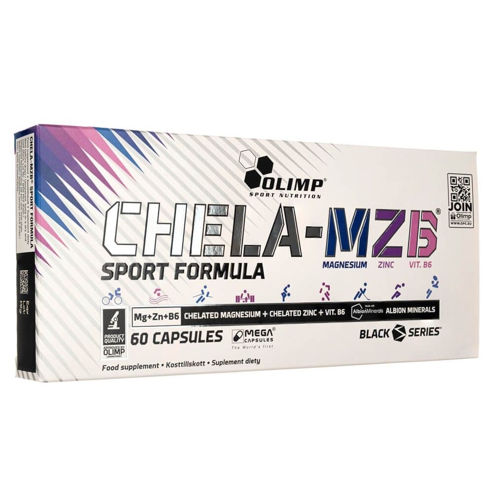 Confezione di capsule Olimp Chela-MZB Sport Formula, retro con informazioni nutrizionali.