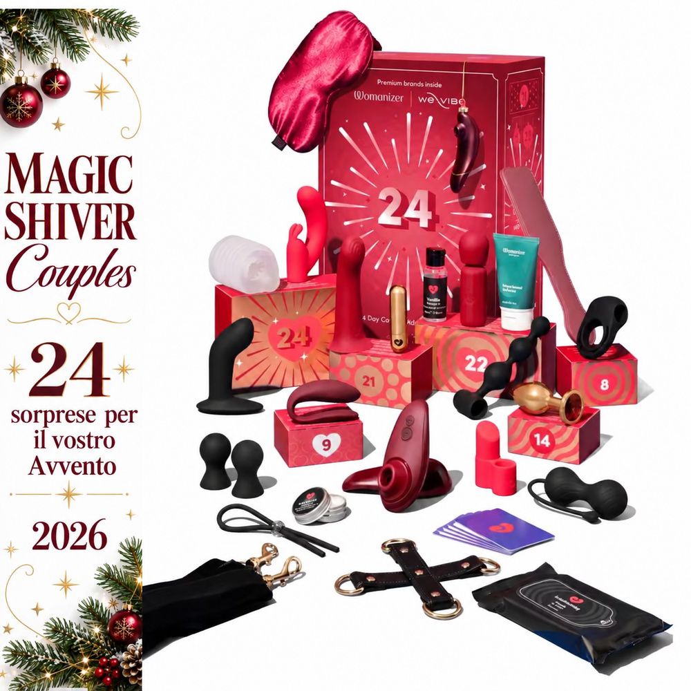 Un calendario di 24 sorprese per coppie, riempito con vari prodotti per il benessere e accessori.
