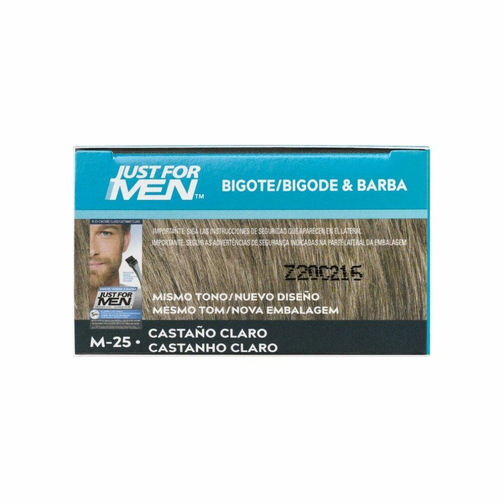 Confezione del prodotto con il nome del marchio. Testo: BIGOTE/BIGODE & BARBA, CASTANO CLARO, M-25. Immagine di un uomo con la barba.