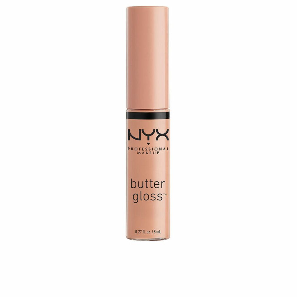 Lucidalabbra NYX Professional Makeup Butter Gloss Biscotto della Fortuna. Tubo beige con tappo. Scritta nera sul prodotto.