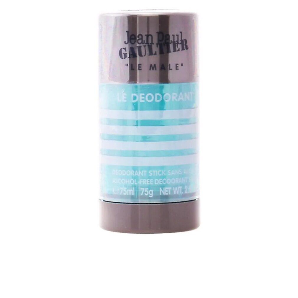 Stick deodorante. Marchio e scritta "LE DEODORANT" visibili. Sezione centrale turchese con strisce bianche.