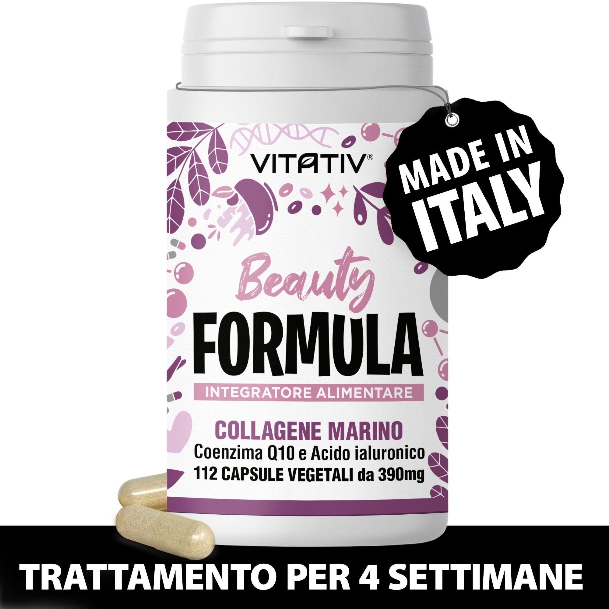 Vitativ® Beauty Formula Collagene Marino Idrolizzato + Coenzima Q10 + Acido Ialuronico - 112 Capsule