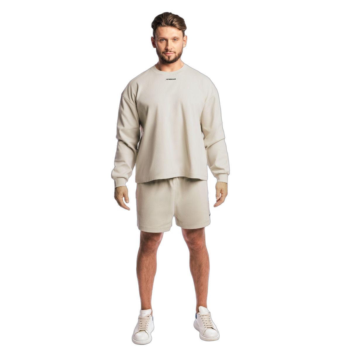 GymBeam Felpa uomo oversize senza cappuccio a maniche lunghe Aura Grey
