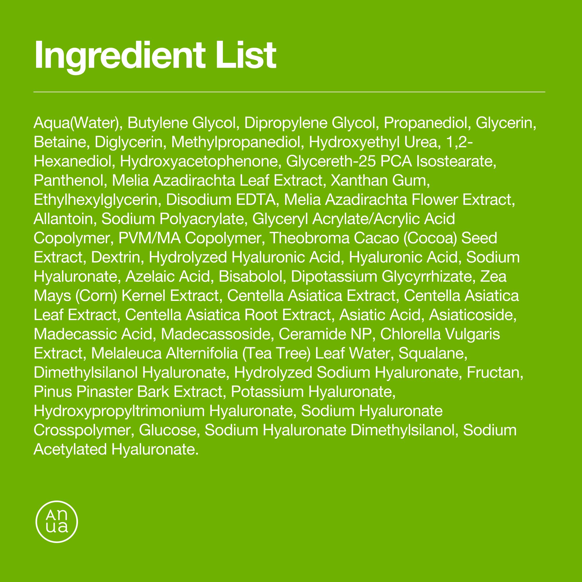Elenco degli ingredienti per Anua Azelaic Acid 10 Hyaluron Serum Pads.
