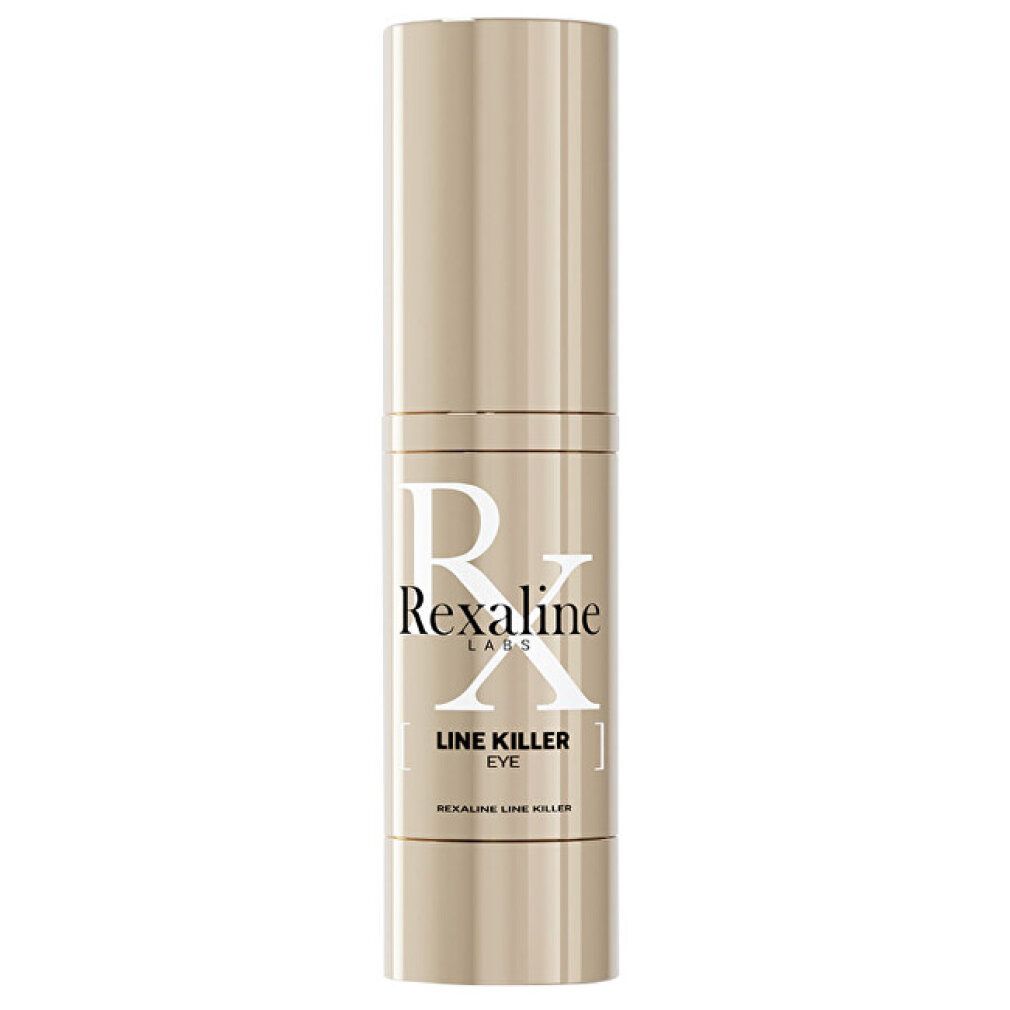 Tubo di crema per occhi beige con scritta bianca "Rexaline Line Killer Eye".