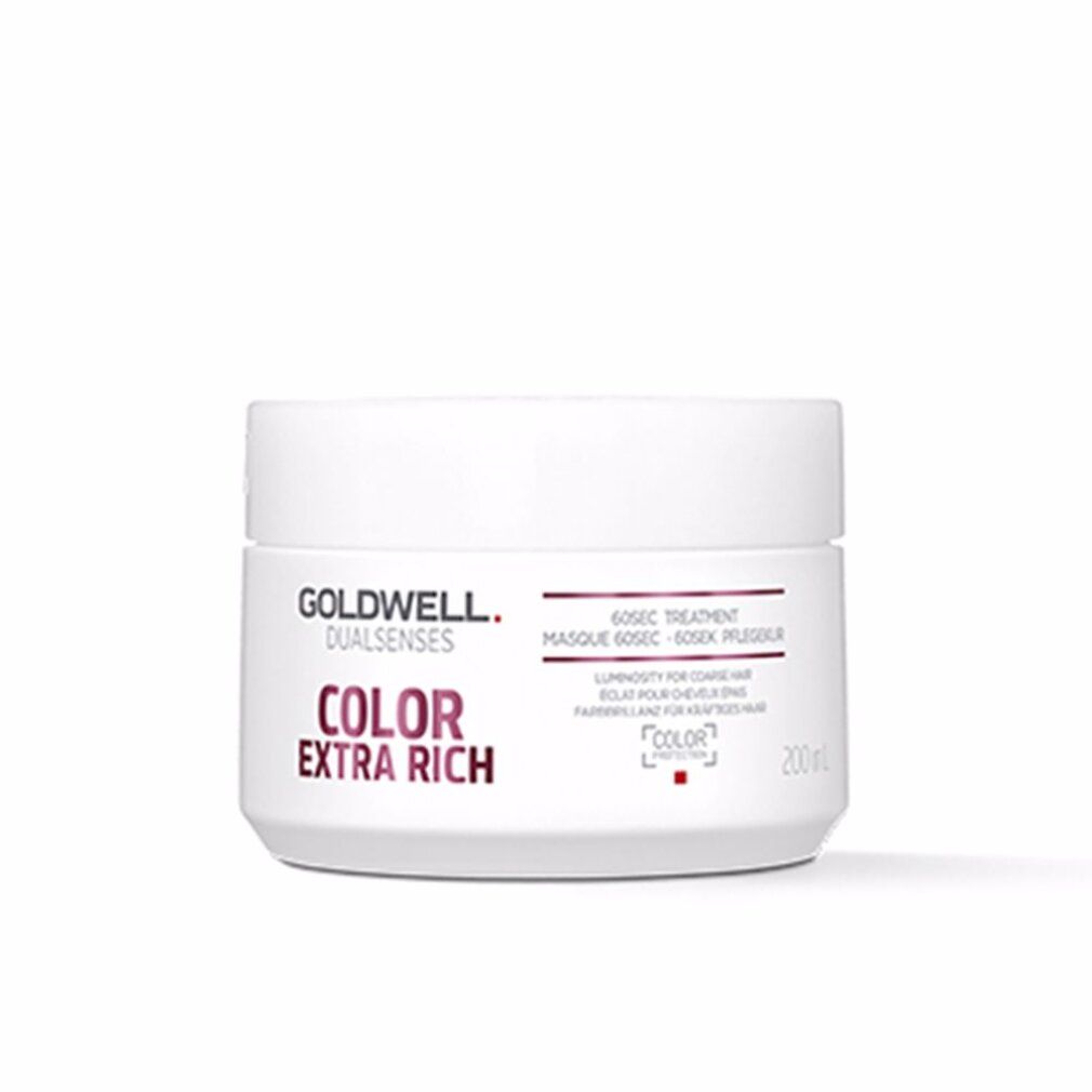 Goldwell Dualsenses Color Extra Rich 60Sek Pflegekur. Vaso bianco con testo rosa. Nome del prodotto e marchio visibili.