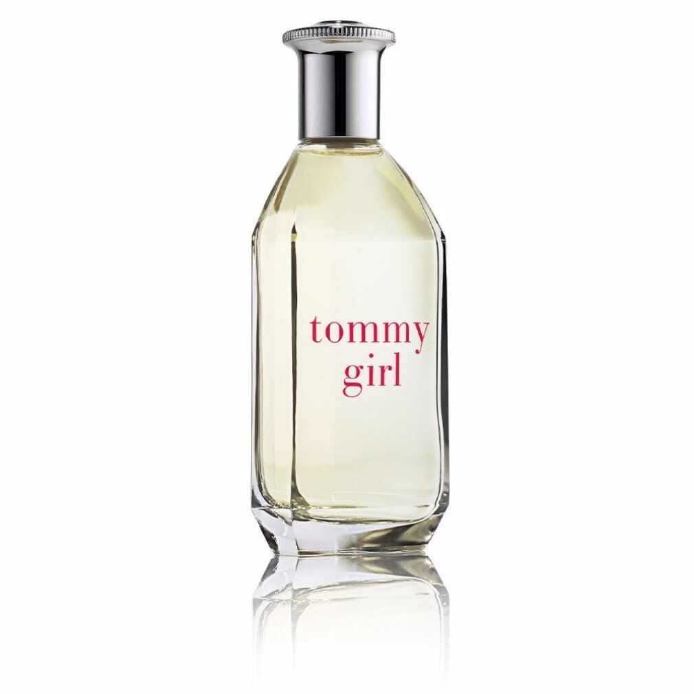Flacone di Tommy Girl Eau de Toilette Spray. Flacone in vetro con tappo argentato, nome in rosa.