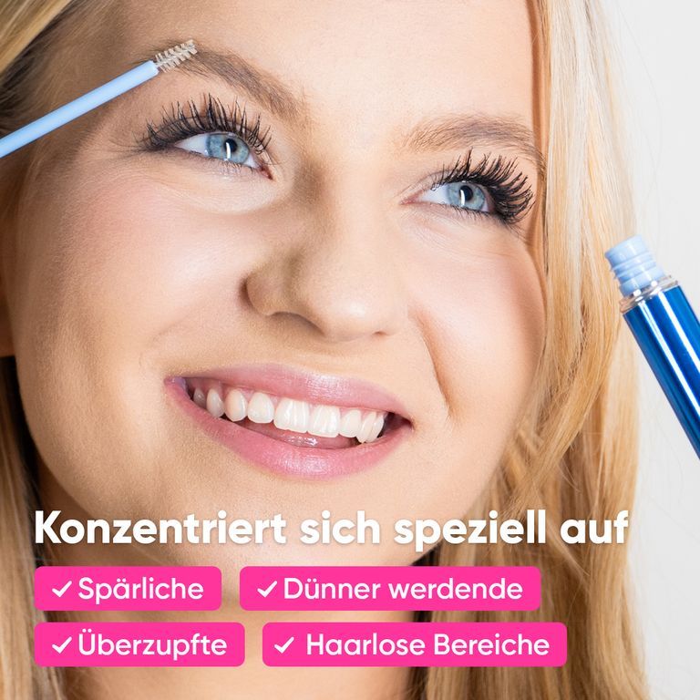Primo piano di una donna che applica il siero. Si concentra sulle zone rade.