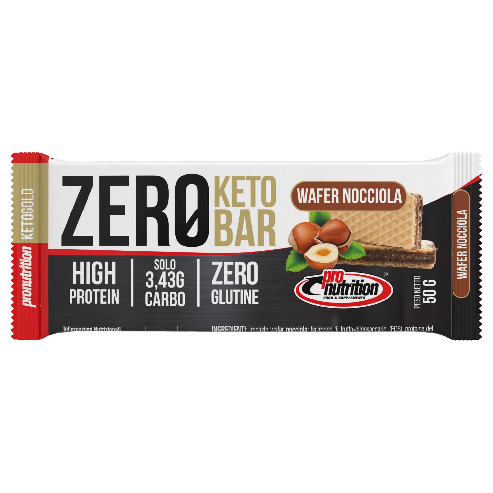 Pronutrition Zero Keto Bar - 50 gr - Wafer nocciola - 40% proteine - Low carb